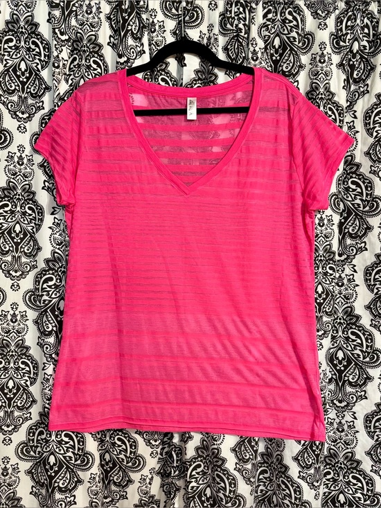 Victoria's Secret Tops - Vintage Victoria's Secret BURN•OUT Hot Pink Striped V-Neck Short Sleeve Tee